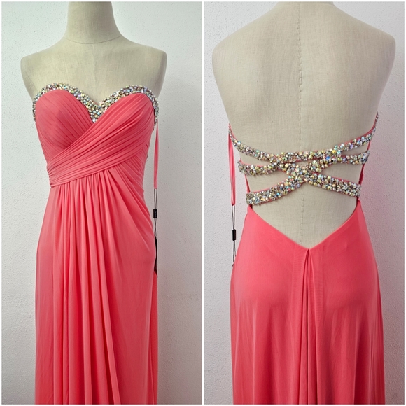 NWT La Femme Coral Embellished Strapless Prom/Pageant Gown Size 2 - Picture 8 of 16